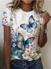 Модная женская масляная живопись, трехмерные цветы, принт с бабочками Авроры, футболка, забавная повседневная футболка с короткими рукавами и круглым вырезом, летняя женская футболка