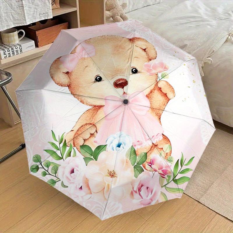 1pc Teddy Bear, Floral Themed High-quality Umbrella,Automatic Opening and Closing Umbrella,Multi-functional Umbrella G0811139