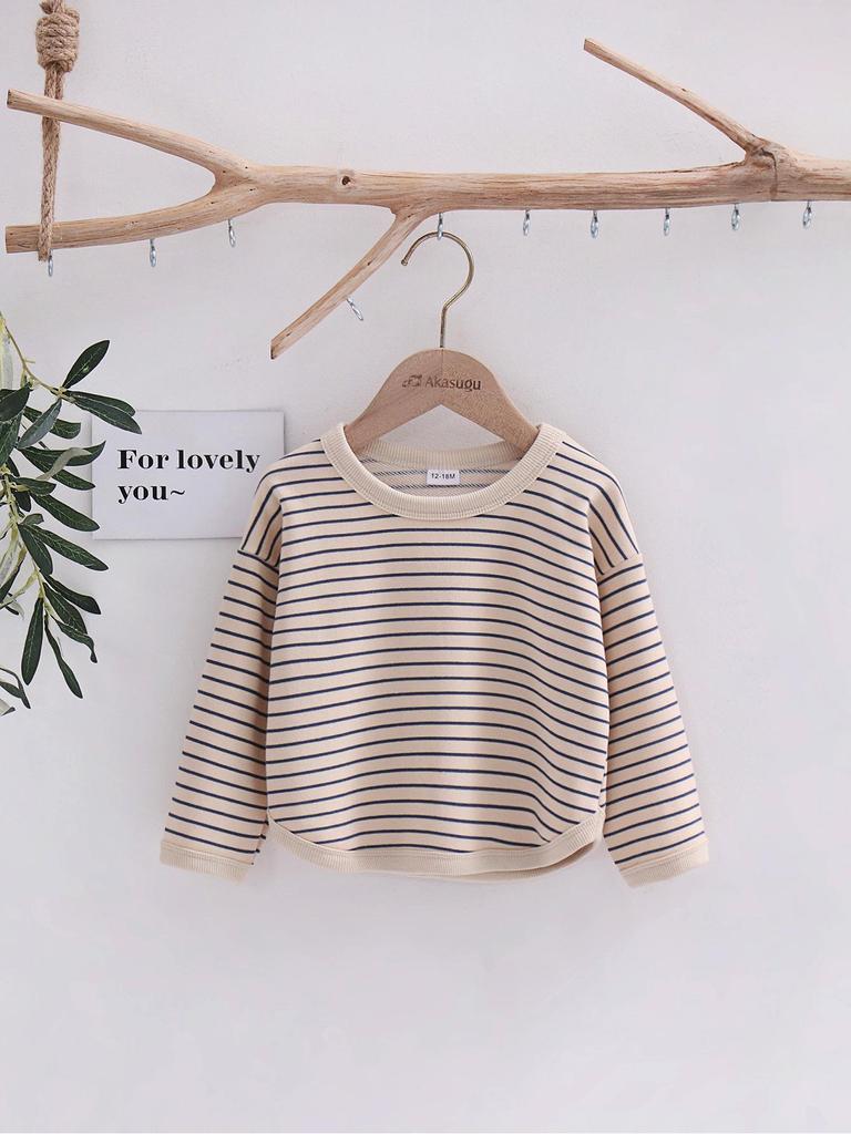 Детская одежда весна/осень 2024: Футболка для мальчиков и полосатый свитер для девочек, свободный крой, длинный рукав