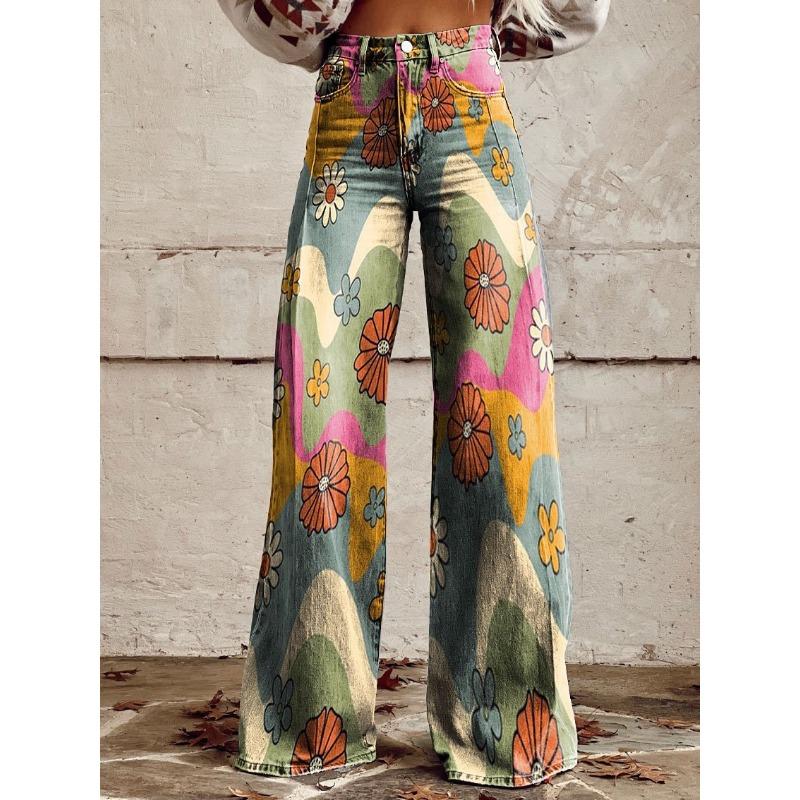 Women's Casual Pants Printed Casual Wide Leg Trend Pants