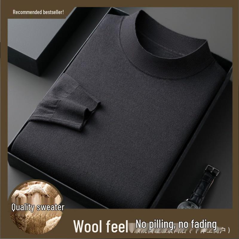 Men's Fine-Gauge Knit Long-Sleeve Mock Neck Sweater - Thickened, Warm, Solid Color Base Layer