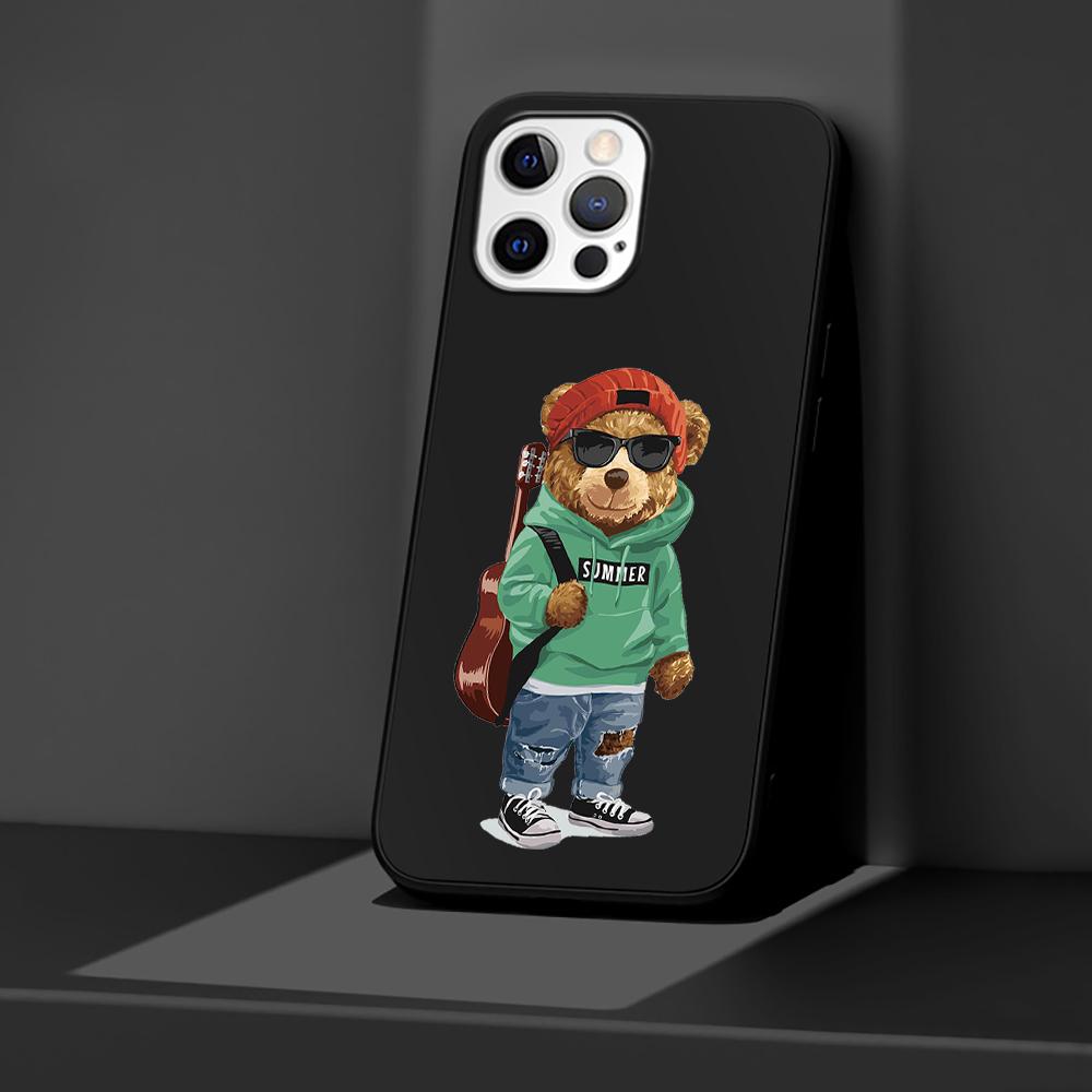Чехол для телефона Apple iPhone 14 11 13 Pro Max 12 Mini XR 7 8 + SE 2020 XS 6 6s Plus 5 5S, модный брендовый силиконовый черный чехол с медведем