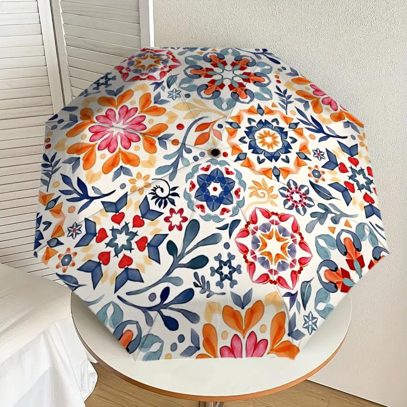 1pc Floral Mandala Pattern Automatic Open/Close Umbrella, Formal Events - Ideal Gift for Family or Friends, Outdoor Accessory yy251211216