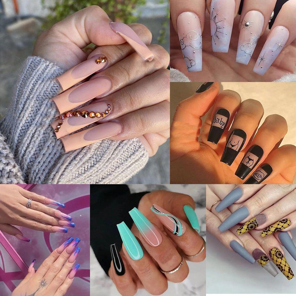 24pcs/Box French Ballerina Full Cover Manicure Tool Nail Tips Wearable Fake Nails Coffin False Nails