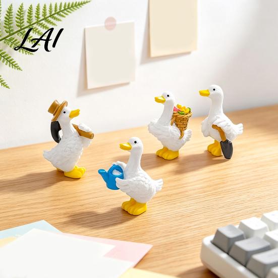 Healing Desk Accessories Mini Garden Duck Figurine Cute Farm Dolls Small Desktop Adorable Resin Figurine Collection Car Dashboard Figurines,