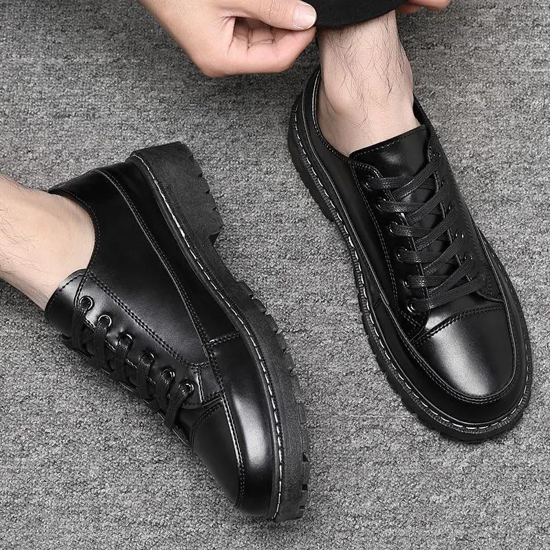 Black Social Shoe for Men Round Toe Leather Casual Dress Shoes Man High Quality Fashion Business Gentleman 2024 Style Footwear