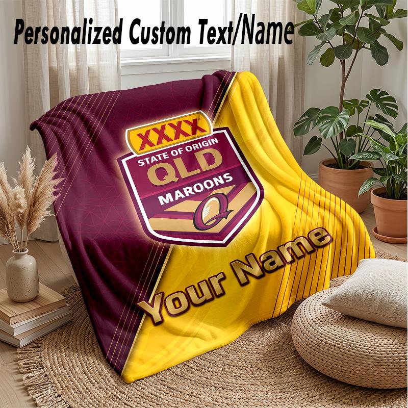 Queensland Maroons Custom Flannel Throw Blanket Print Your Name Text Soft Warm Blanket Holiday Present