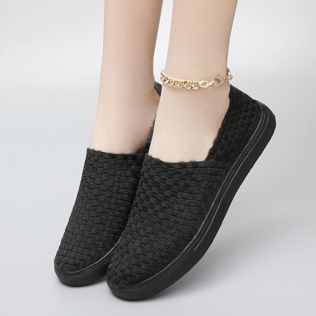 Женские плетеные кроссовки женские прогулочные туфли повседневные вулканизированные женские модные трикотажные плоские женские туфли без застежек удобные женские большие размеры