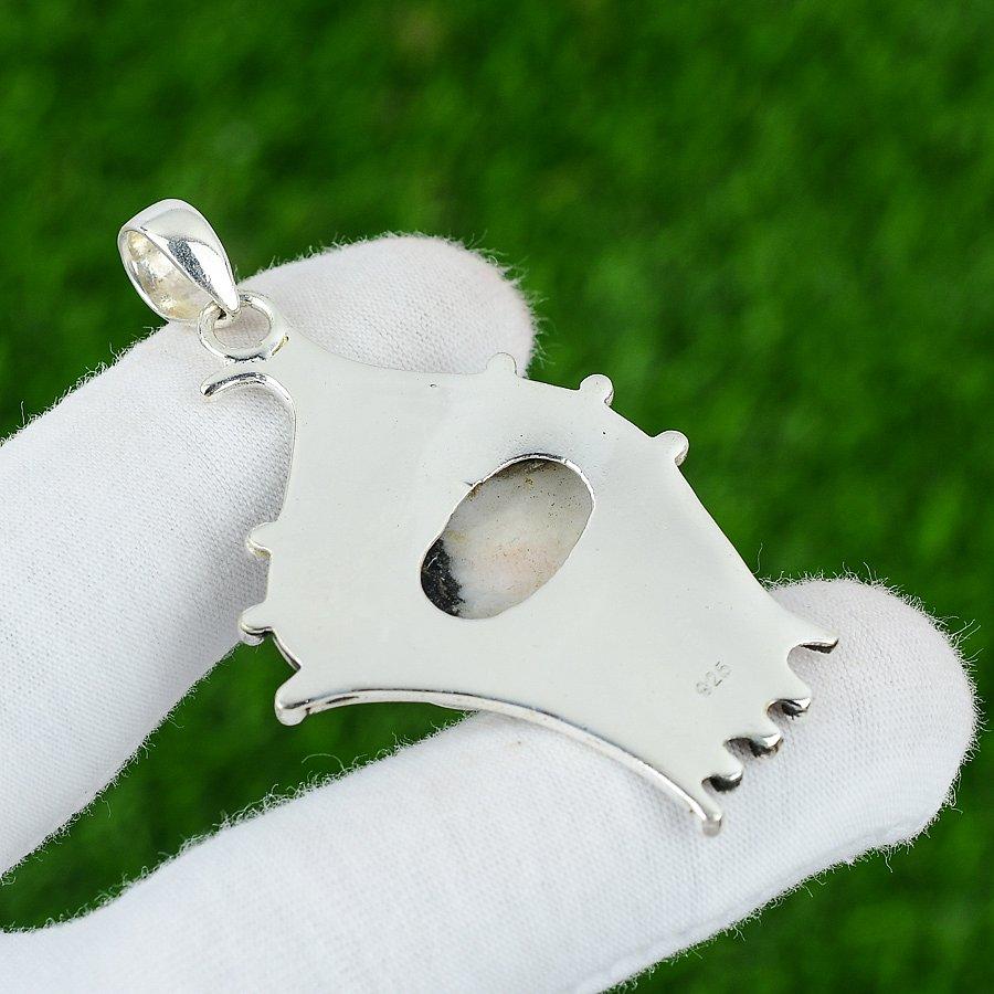 Natural Zebra Jasper Gemstone Pendant 925 Sterling Silver Indian Jewelry