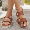 Large Flat Shoes Women's Round Head Open Toe Metal Buckle Soft Soled Anti-slip Wear-resistant Slippers
