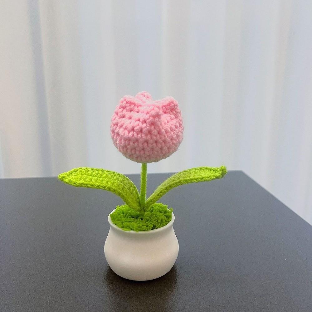 Mini Tulips Crochet Flower Potted DIY Handcrafted Bonsai New Handmade Knitted Flowers Home Decor