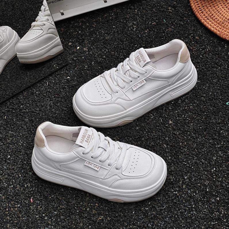 Platform White Shoes Women's Autumn New Leather Versatile Sports and Leisure Shoes Comfortable Soft Sole Lightweight Board Shoes