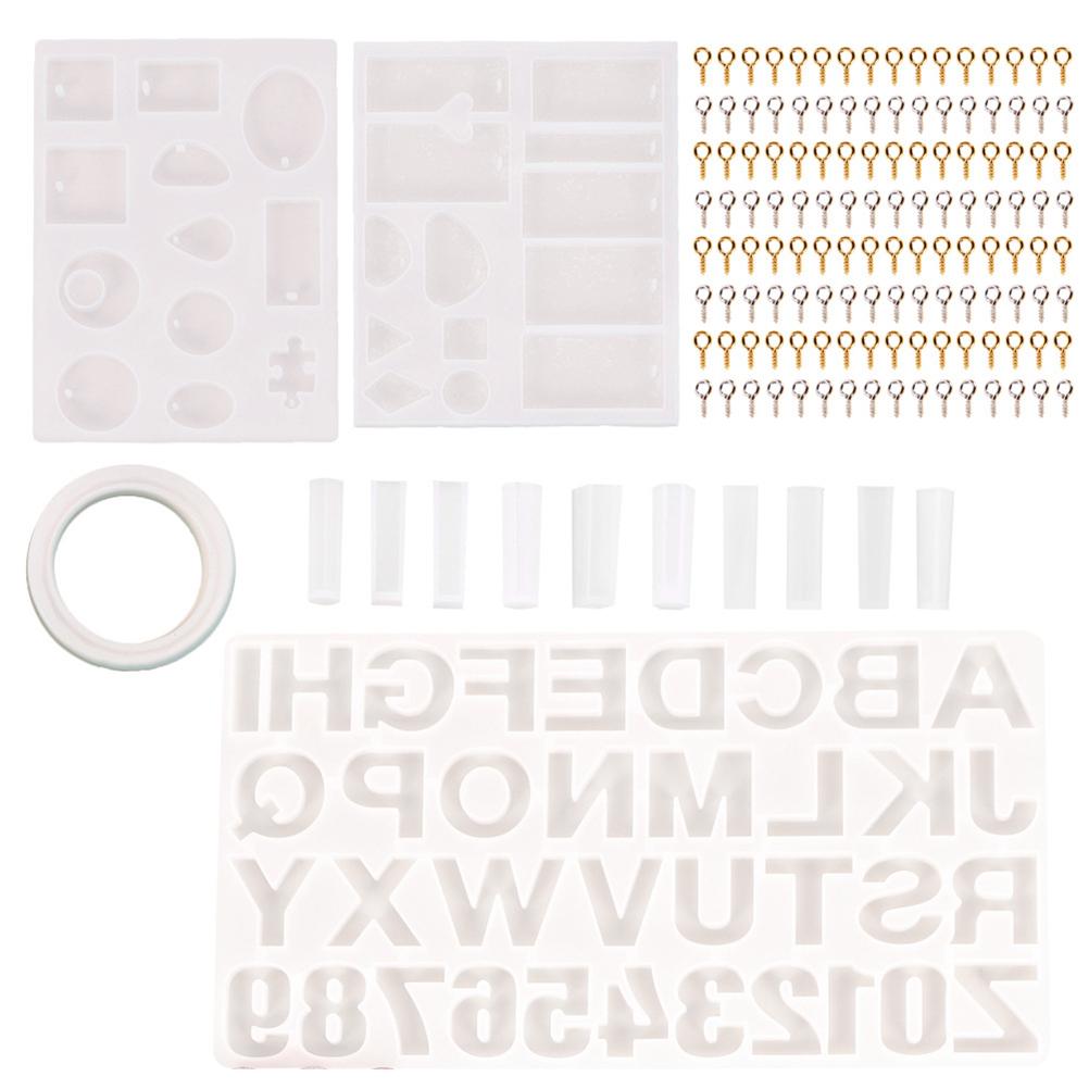 214Pcs DIY Pendants Earrings Bracelets Silicone Molds Screw Eye Pins Set Alphabet Numbers Resin Molds