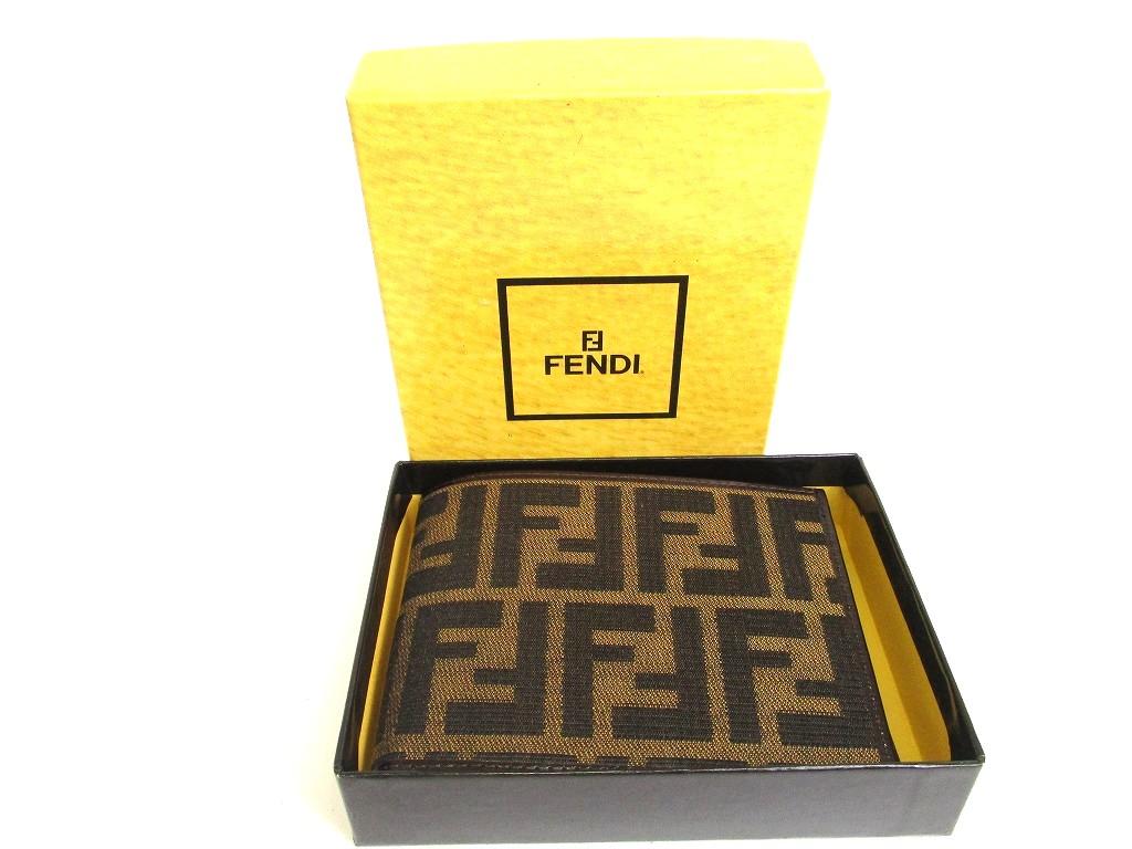 Оригинальный FENDI Zucca Хаки Канвас Коричневая Кожа Складной Кошелек Компактный Кошелек #a934 Восстановленный
