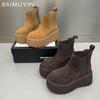 Зимние женские ботильоны из замши на среднем каблуке, дизайнерские ботинки на платформе, тренд 2025 года, новый бренд, прогулочные готические ботинки для женщин