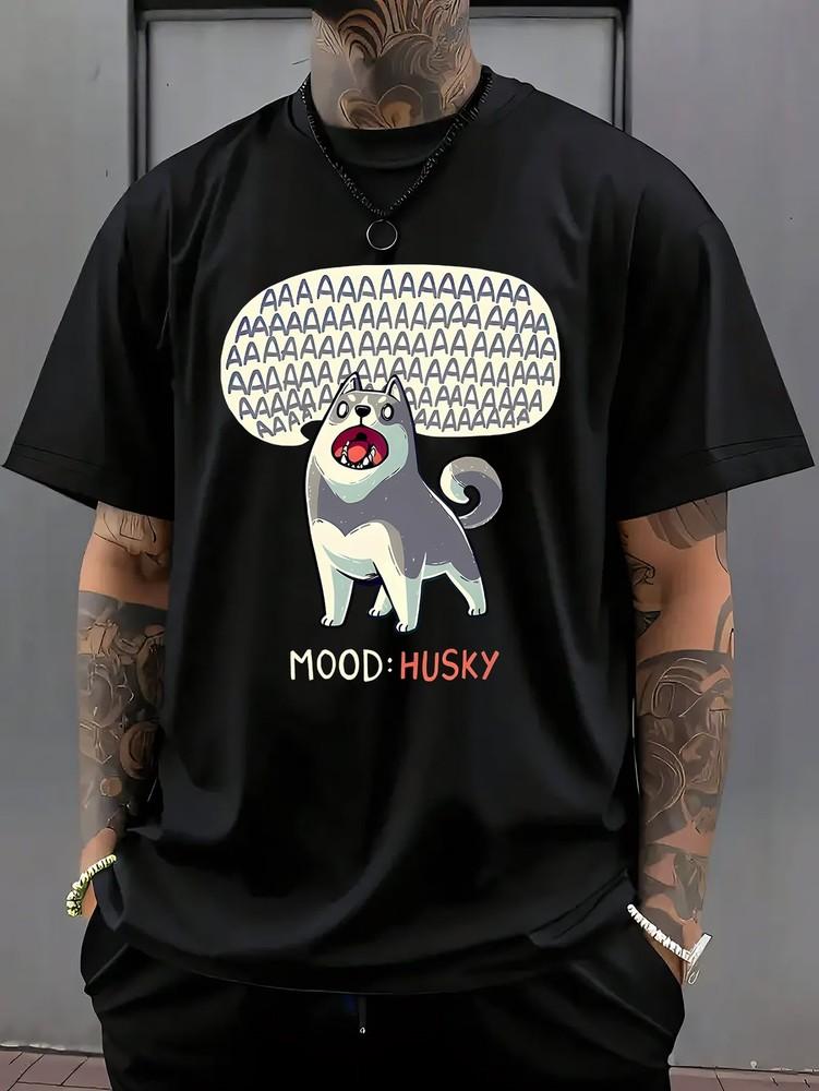 Funny Husky Mood Graphic Print T-shirt