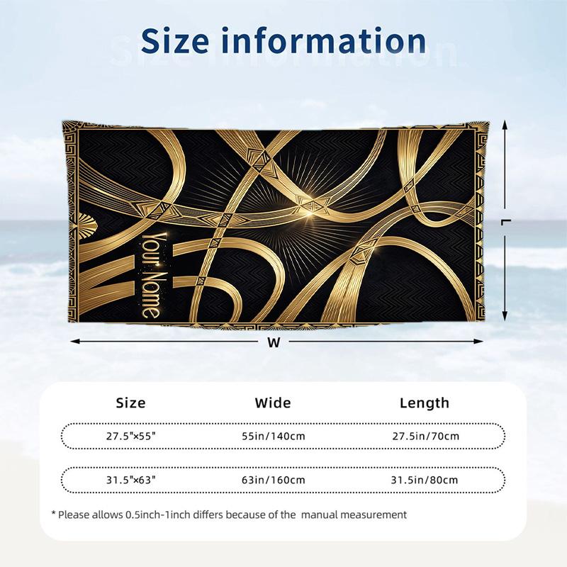 Art Deco Theme Beach Towel Personalized Custom Name & Text Soft Quick Dry Beach Towel for Swimming Travel
