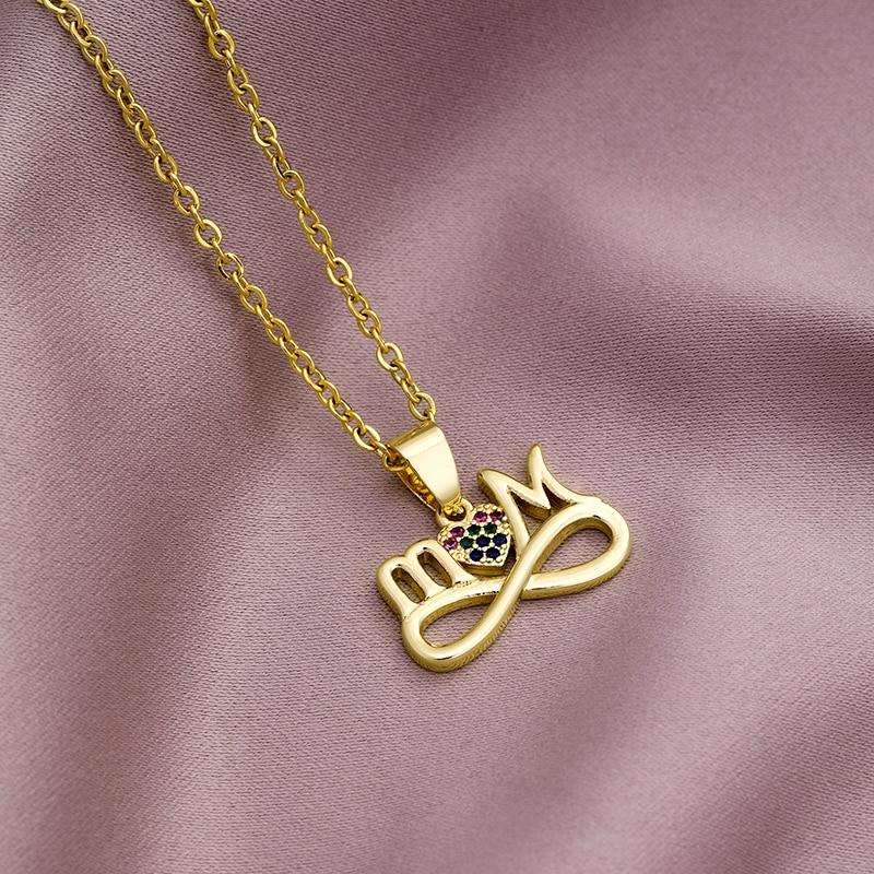 Elegant Mother's Day Gift MaMa Letter Name Stainless Steel Chain Necklaces Copper Cubic Zirconia Pendant Jewelry for Women