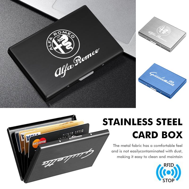WTOM1 Car Waterproof Stainless Steel Credit Card Holder Name Card Case For Alfa Romeo 159 Giulietta 156 147 Giulia Mito GT Stelvio