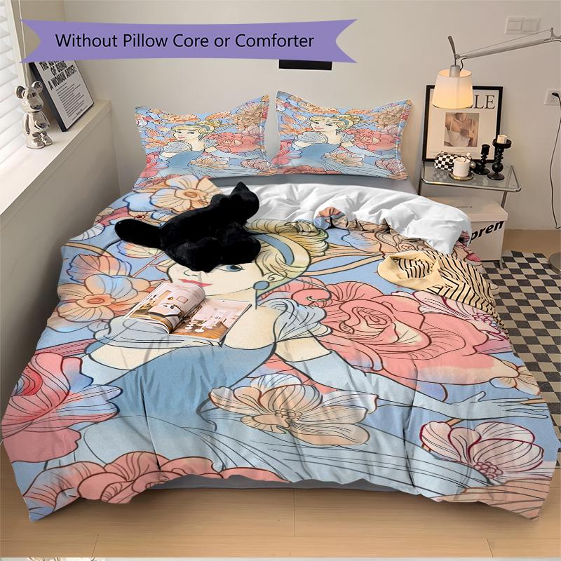 3Pcs Floral Fantasy Princess Bedding Set Quilt Cover Pillowcase Home Christmas Xmas Halloween Gift 1 Duvet Cover 2 Pillowcase M924348