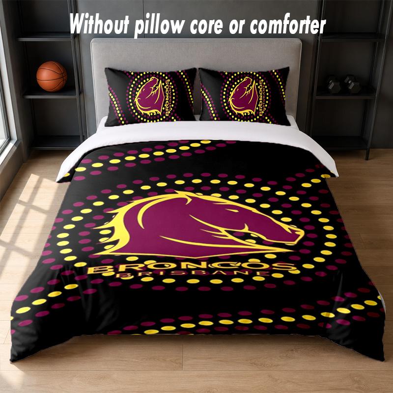 Brisbane Broncos Design Bed Bedding Set 1 Duvet Cover + 2 Pillowcases Soft Breathable Household Bed Linens