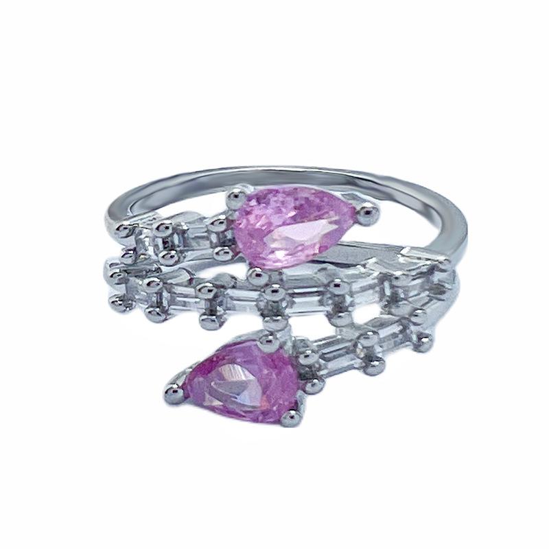 Нишевый дизайн Грушевидный розовый циркон Многослойное кольцо в форме змеи Сладкая и крутая личность Открытое кольцо Женское Легкая роскошь Высококлассное кольцо