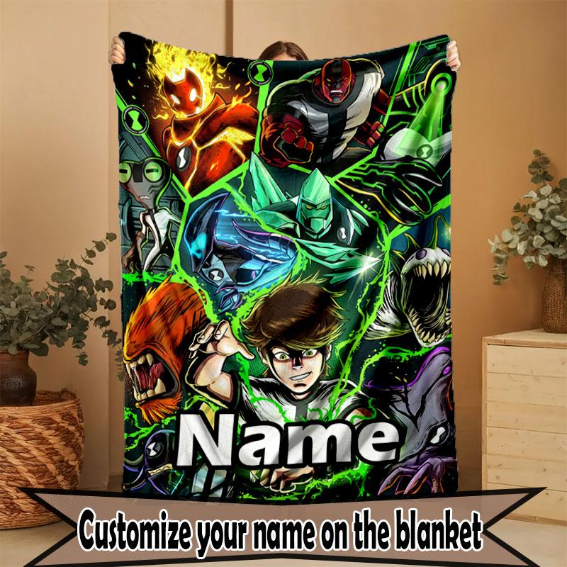 Custom Name Personalized Ben 10 Omniverse Print Blanket, Home Decor, Bedroom, Sofa, Camping, Couch, Gifts for Birthday Christmas