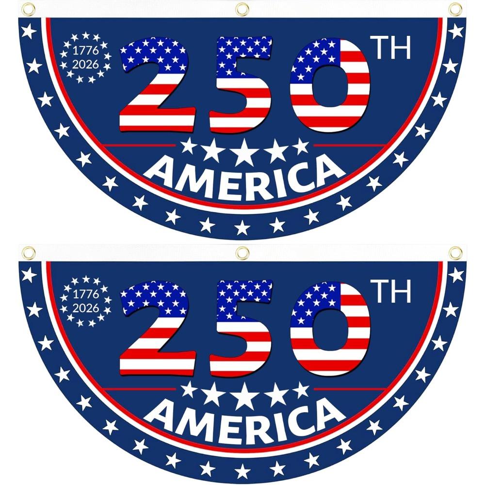 2PCS 250th Anniversary USA Flag, 1776-2026 Fan Flags,American Anniversary Flag for Wall, Front Door, Porch Outdoor Decorations