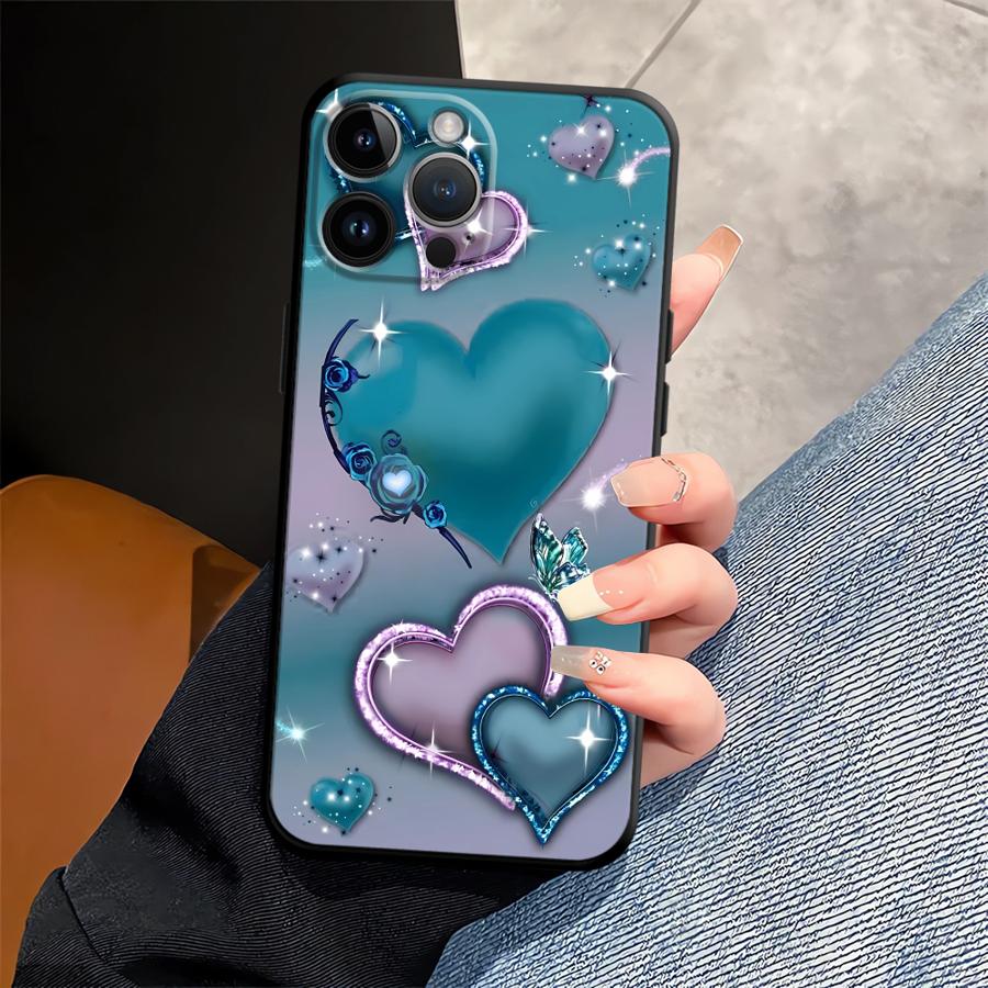 Черный мягкий чехол-бампер в форме сердца для iPhone XS Max 15 16 14 Plus 13 12 11 17 Pro Max 7 8 Air XR