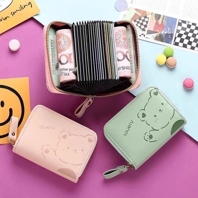 Women's Cute Cartoon Mini Card Holder Wallet - Multi-Slot, Zipper, Japanese/Korean Style, 2025 New