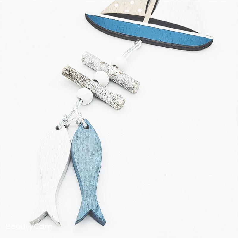 Marine Style Wooden Pendant Ocean Wind Crafts Small Fish Boat Innovative Accessory Wall Hanging Decoration Pendant Home Decor