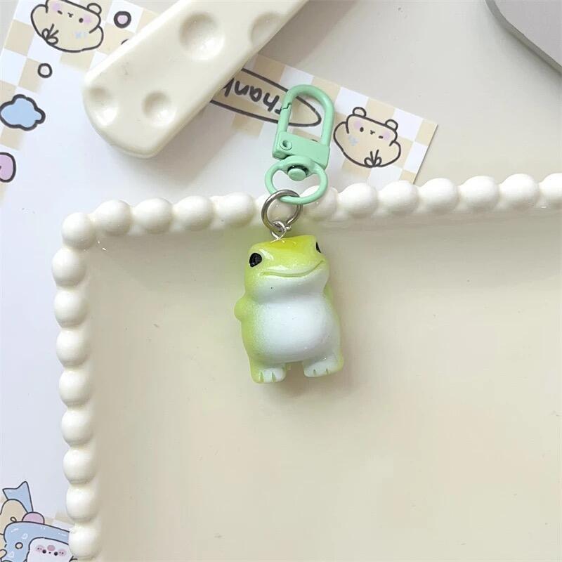 Funny Green Frog Resin Keychain 1/6Pcs Animal Charms Pendant DIY Phone Chain Bag Decor Jewelry Making Accessory