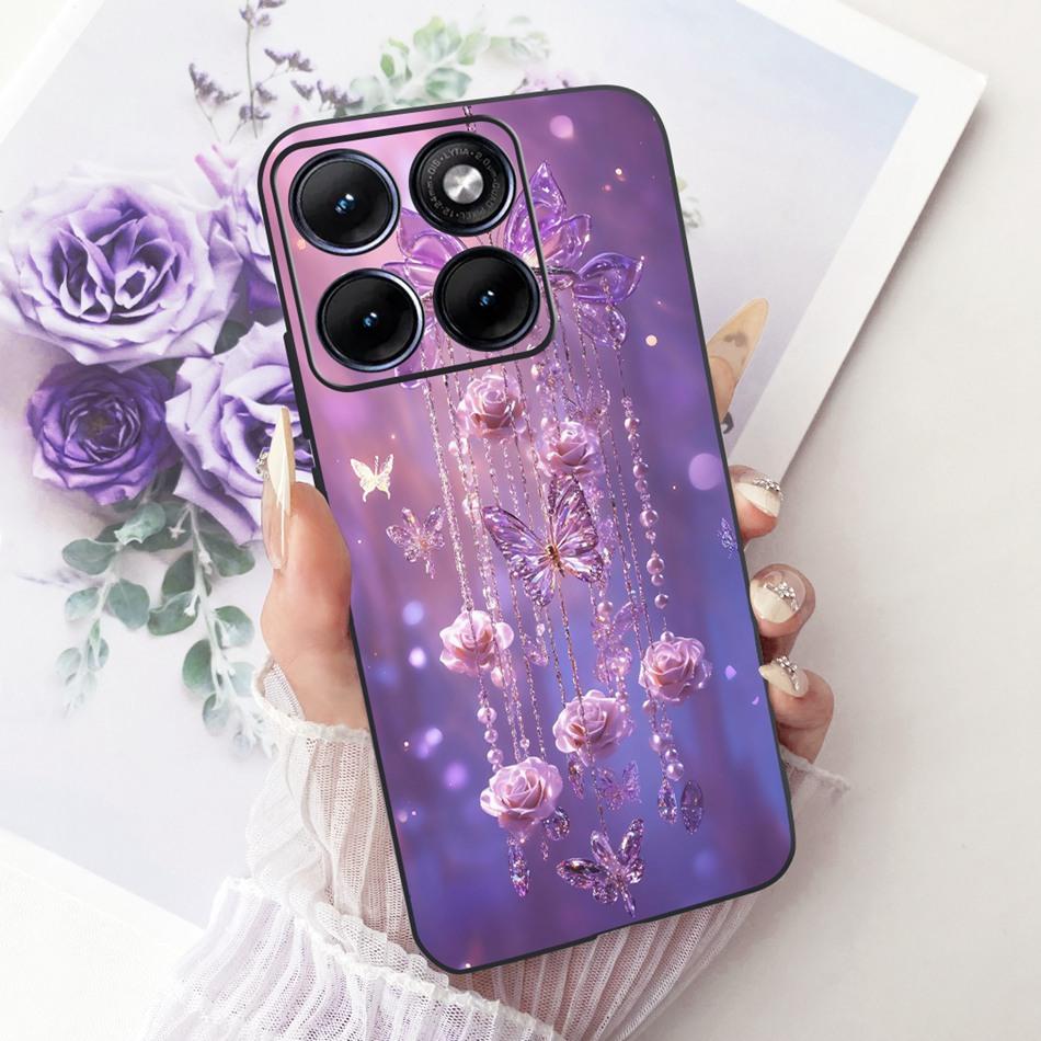 Для Motorola Edge 70 Fusion Милый Цветок Бабочка Кошка Расписной Чехол Для Motorola Edge70 Fusion 5G Черный Силиконовый Мягкий Чехлы Для Телефона