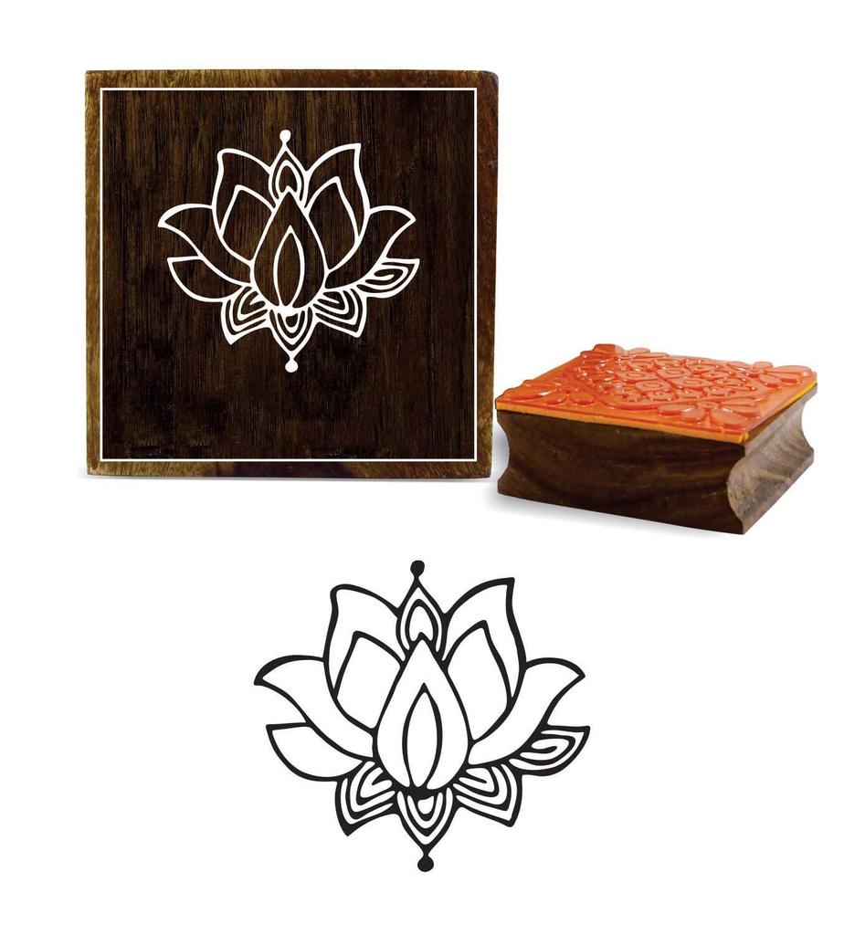 Printtoo Diary Card Lotus Flower Design Square Brown Wooden Rubber Stamp Block-2 x 2