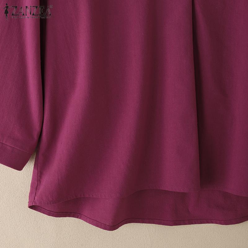 ZANZEA Women Casual V-Neck Solid Color Loose 3/4 Sleeve Cotton Blouse