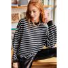 Women's White Black Striped Basic Soft Textured Loose Sweatshirt Swt-19000457