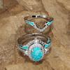 Fashion Retro Turquoise Crystal Ring for Women Bohemian Silver Color Rings Set Boho Jewelry 3 Pieces Set
