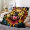 Sunflower Dog Print Flannel Blanket, High quality Comfortable for All Seasons, Home Decor, Warmth and Comfort, Perfect for Christmas Gifts