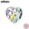 Genuine 925 Sterling Silver Multi-Color Hearts Charms Bead Fit Original DIY Bracelet Bangle