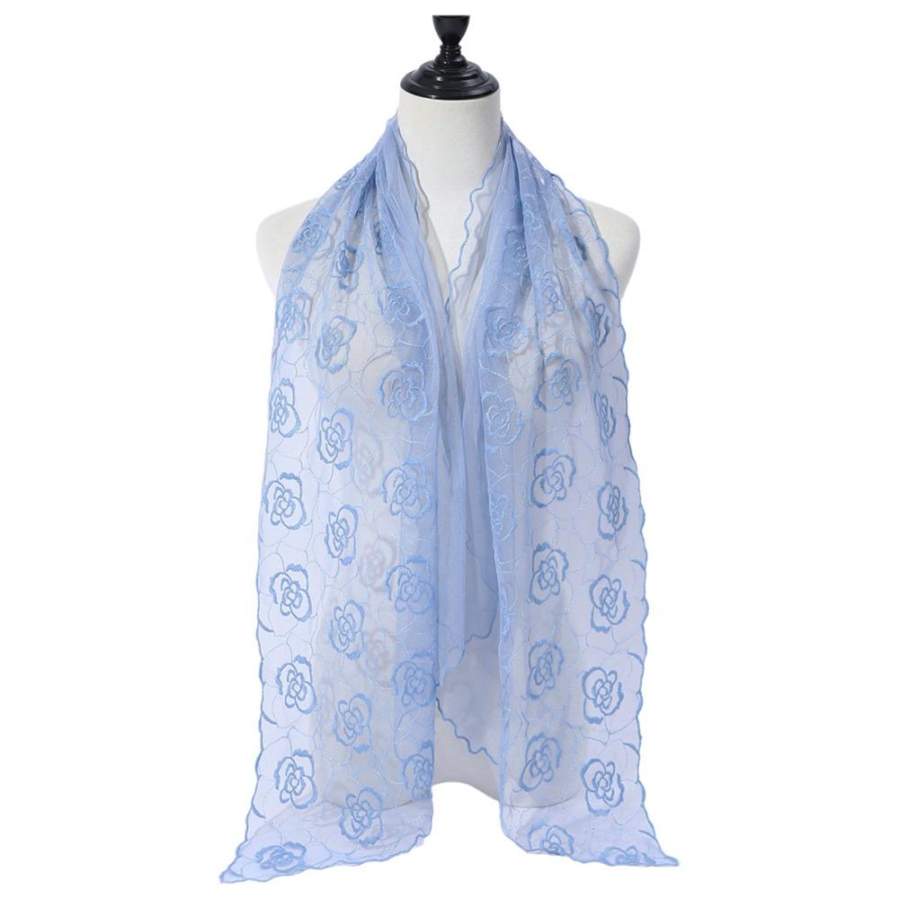 Embroidered Flower Lace Scarf Lightweight Silk Scarf Casual Sunscreen Shawl Women