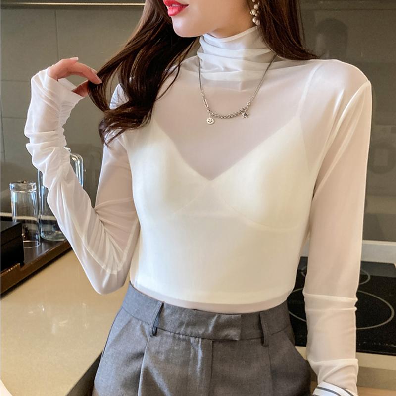 Летняя сексуальная прозрачная тонкая блузка, женские сетчатые топы ярких цветов, однотонные прозрачные рубашки с длинными рукавами