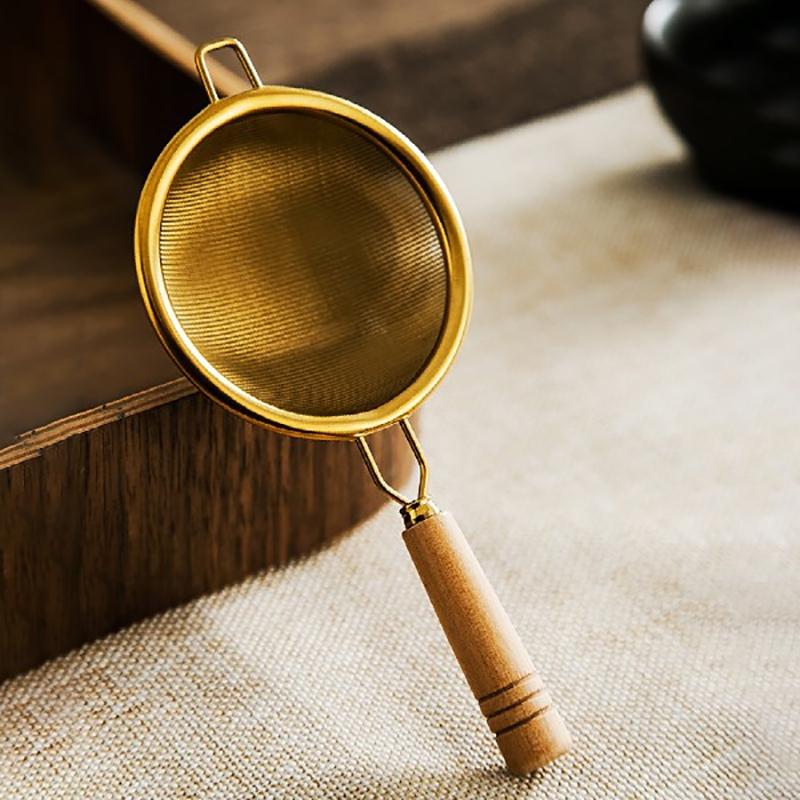 Wooden Handle Reusable Tea Strainer Stainless Steel Fine Leak Mesh Sieve Tea Leaf Infuser Coffee Filters Teapot Accessories