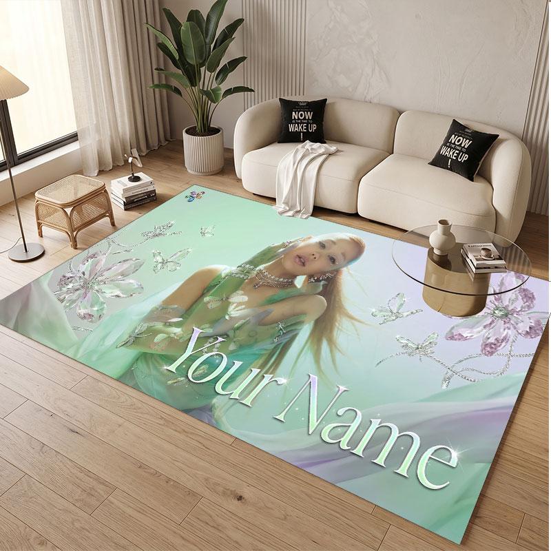 Custom Name Crystal Velvet Rug,Ariana Grande Comfortable Anti Slip Floor Mat For Room Decoration