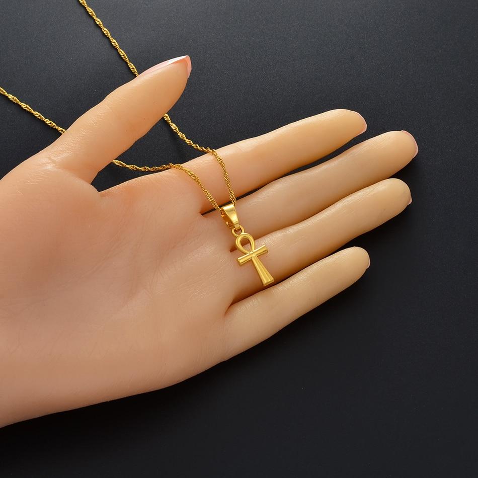 Anniyo Ankh Pendant Necklace Women Girls Gold Color African Egyptian Cross Charms Jewelry Egypt Hieroglyphs,Crux Ansata #229806