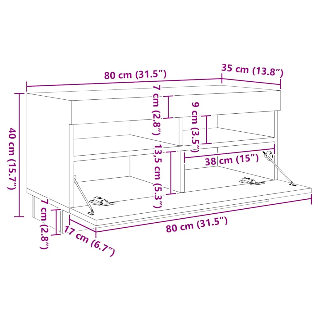 White TV Stand with LED Lights 260 x 35 x 40 cm