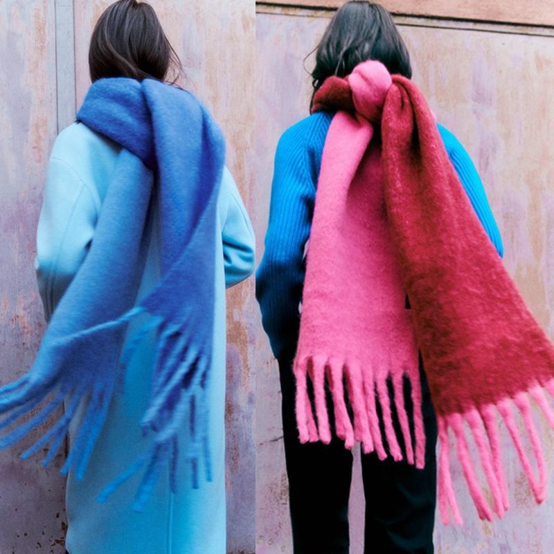Autumn and Winter New Imitation Cashmere Gradient Color Matching Scarf Women's Mohair Thickened Warm Scarf Shawl