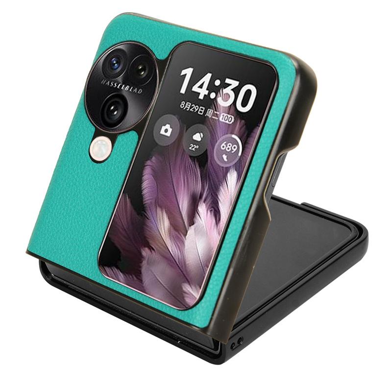 For OPPO Find N3 Flip N2 Flip Litchi PU Genuine Leather Outer Card Mobile Protective Case Upper and Lower Folding Screen