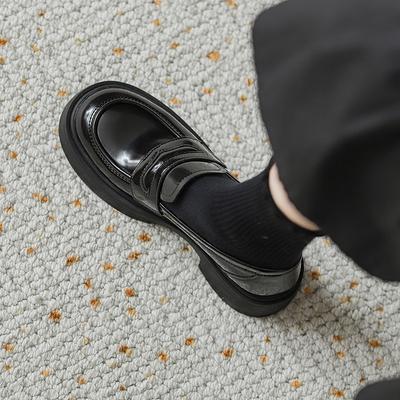 Кожаные туфли на платформе женские однопедальные черные туфли в британском стиле маленькие кожаные туфли