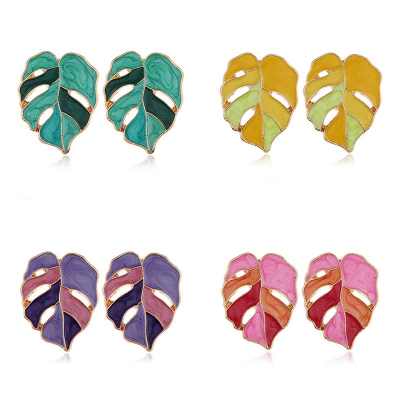 Leaves Earrings Hollow Out Vintage Female Alloy Personalized Personality Dripping Oil