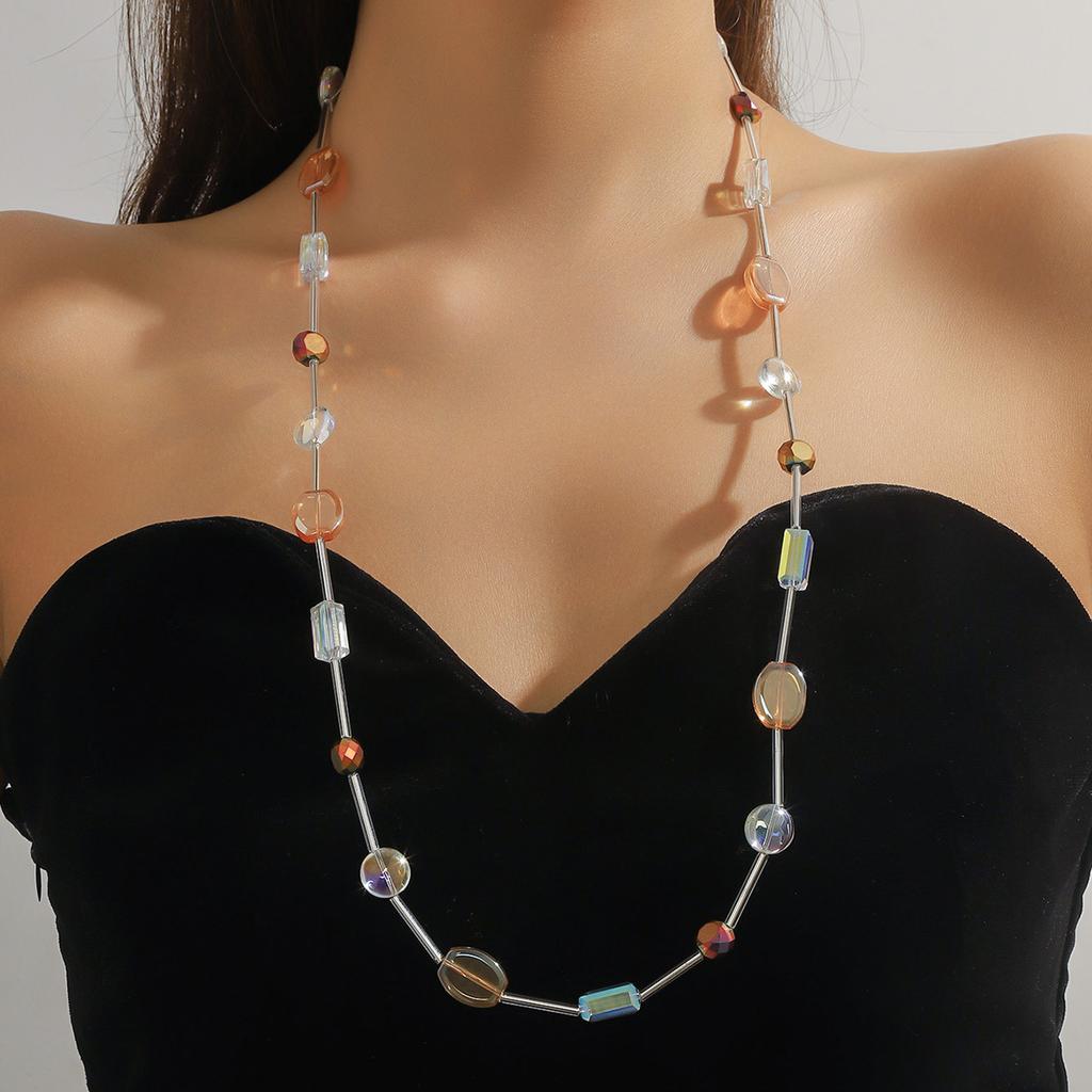 Simple Long Crystal New Chinese Style Sweater Chain Long Necklace Women's Autumn and Winter